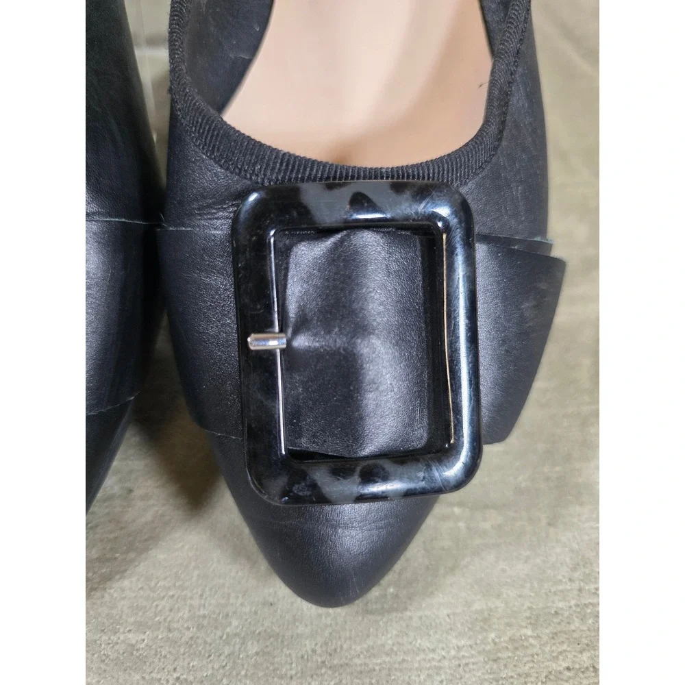 Le Matin Black Leather Pointed Toe Buckle Ballet Flats Made in Italy Womens 9